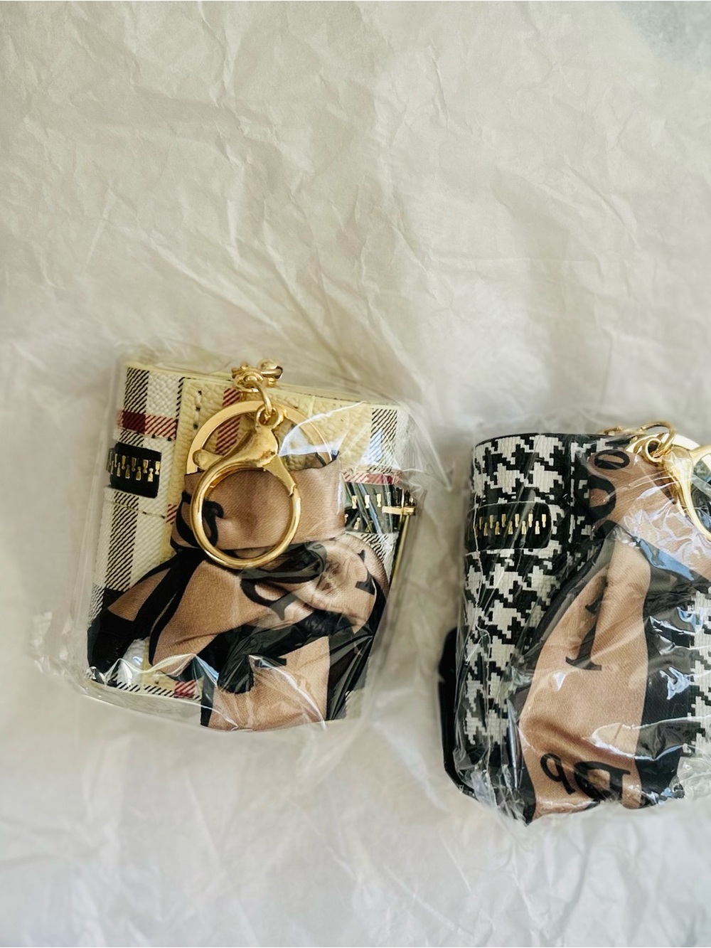 NWT Set of 2 Bag Charms Lux Insp Classic Houndstooth Black/White ~ BBRY Tan/Red